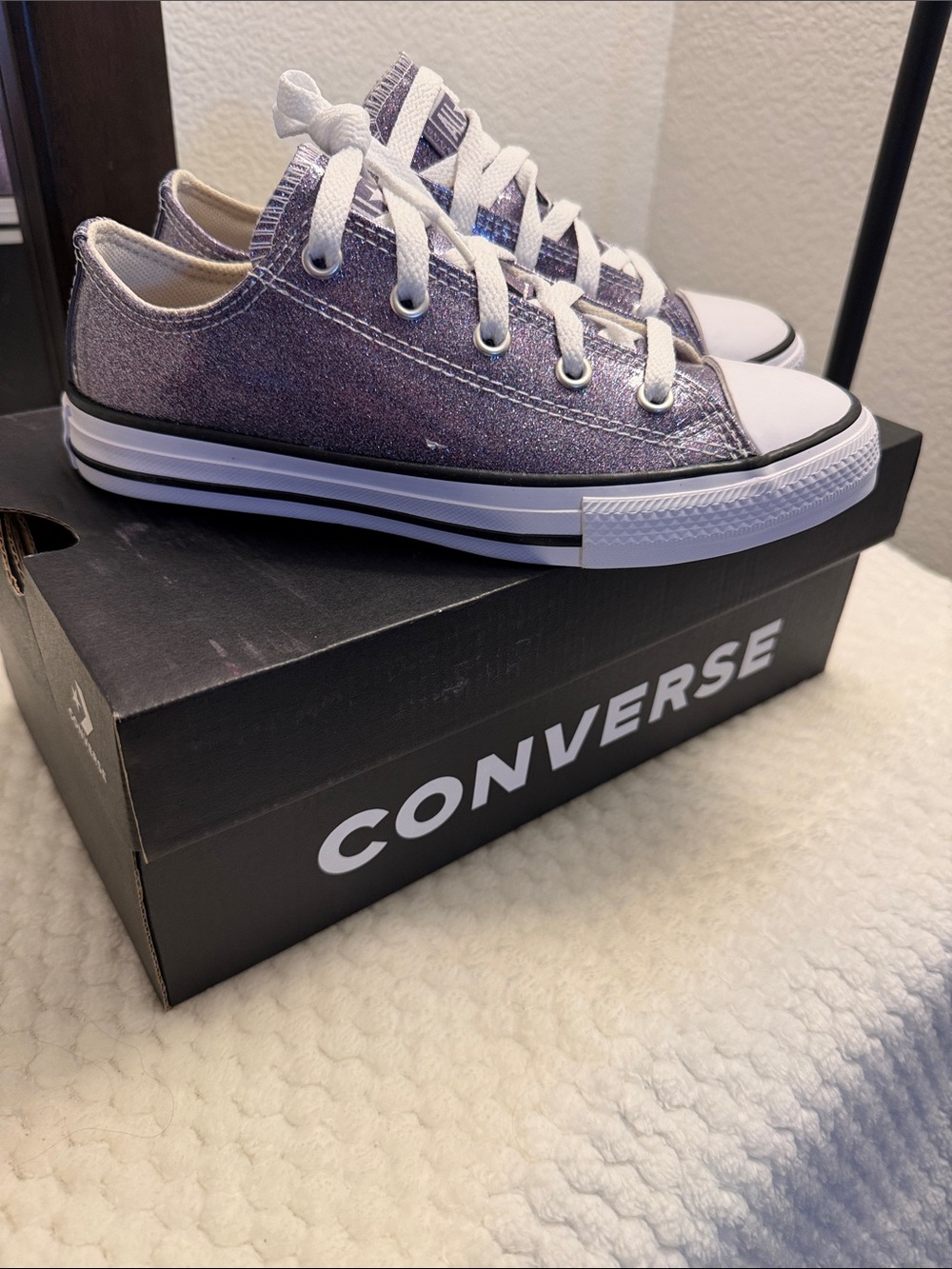 Converse Kids Purple Glitter Low Top Sneakers with White Laces